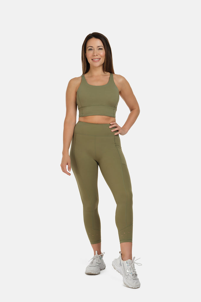 Khaki Gym Leggings & Sports Bra