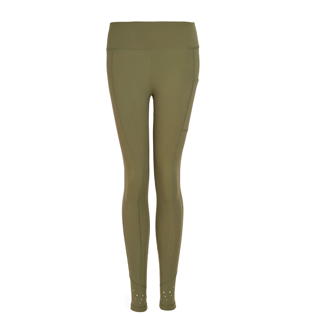 High Rise Laser Khaki Full Length Leggings