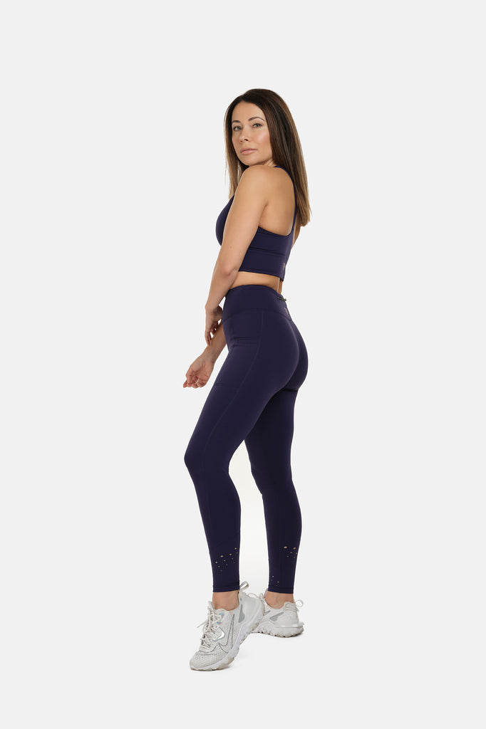 High Rise Laser Navy Full Length Leggings