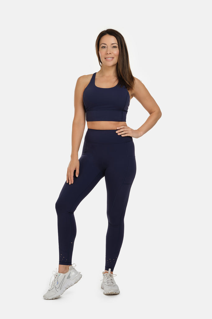 High Rise Laser Navy Full Length Leggings