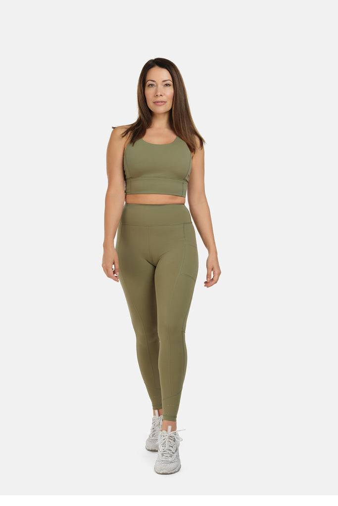 High Rise Laser Khaki Full Length Leggings