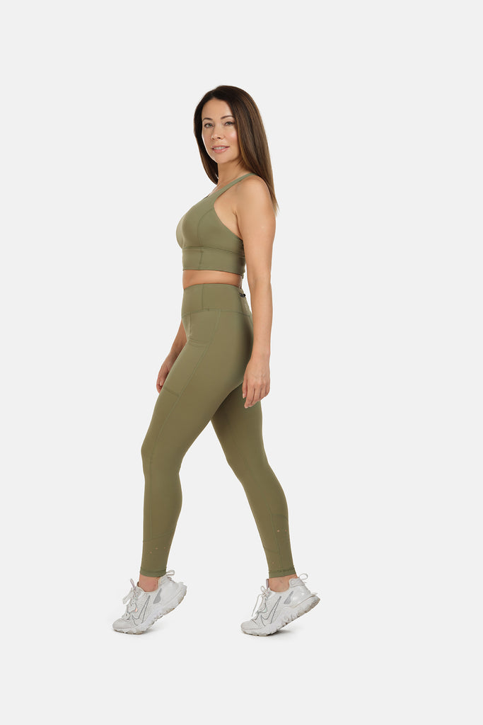 High Rise Laser Khaki Full Length Leggings
