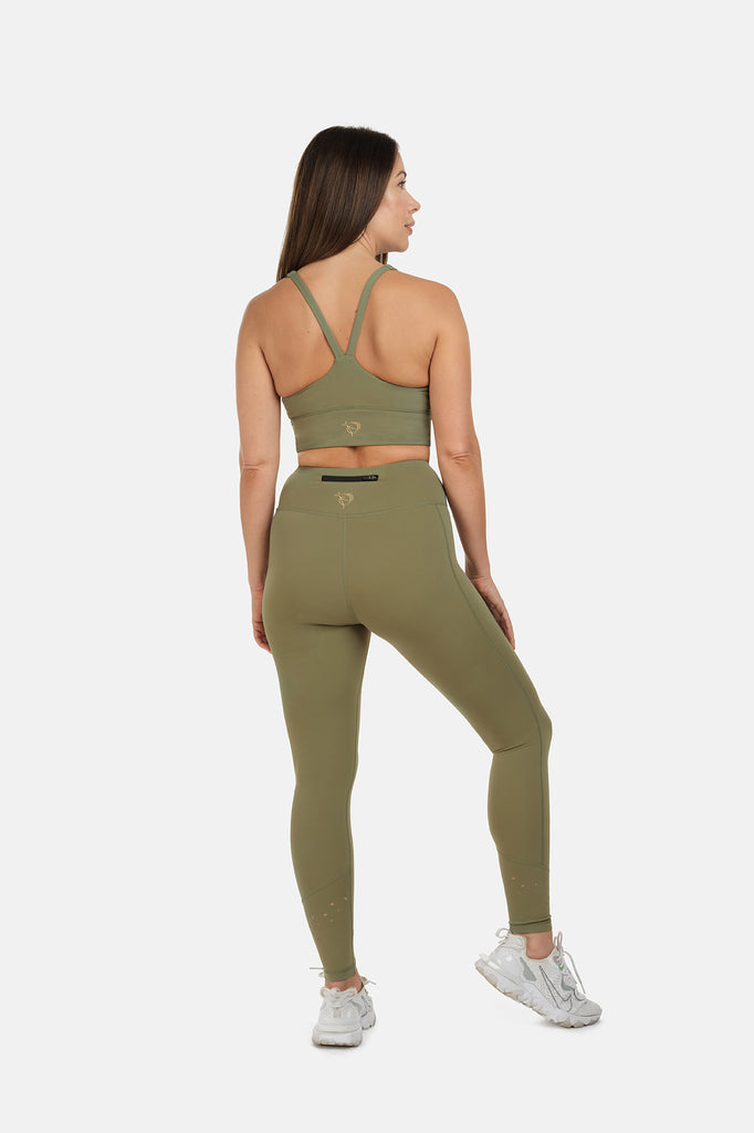 High Rise Laser Khaki Full Length Leggings