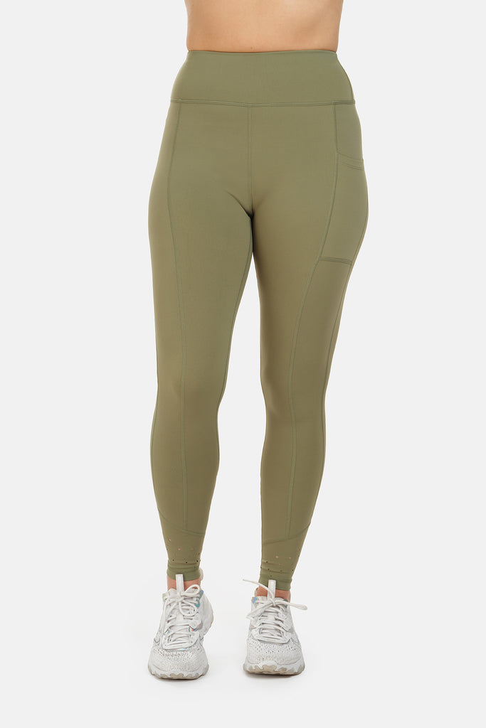 High Rise Laser Khaki Full Length Leggings
