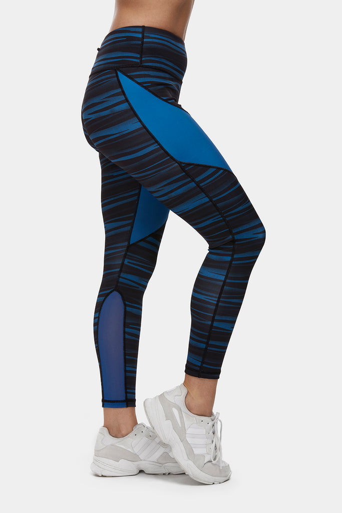 Womens Blue Striped Athletic Leggings Workout Leggings Womens