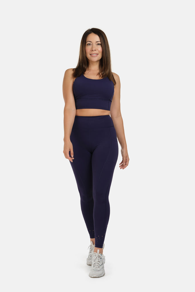 Navy Blue High Waisted Full Length Leggings with Pockets by Peachy
